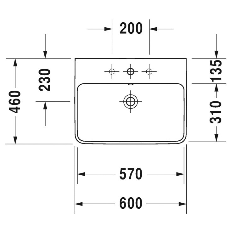 Immagine di Duravit ME BY STARCK lavabo 60 cm monoforo, con troppopieno, con bordo per rubinetteria, lato inferiore smaltato, colore bianco finitura opaco 2335603200