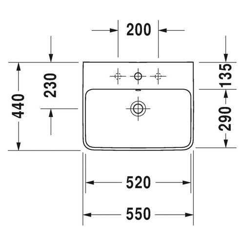 Immagine di Duravit ME BY STARCK lavabo 55 cm monoforo, con troppopieno, con bordo per rubinetteria, lato inferiore smaltato, colore bianco finitura opaco 2335553200