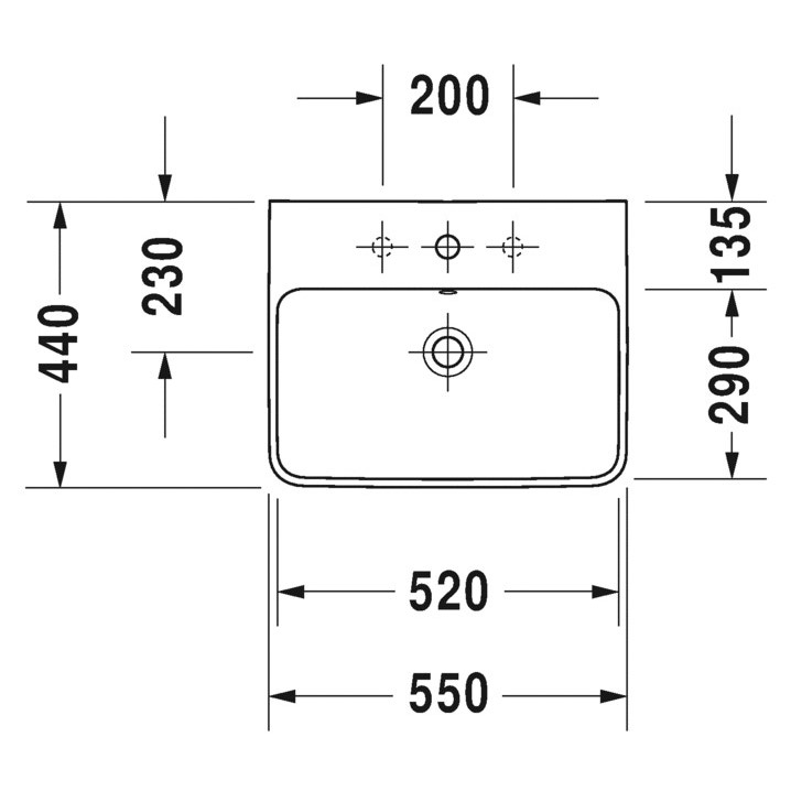 Immagine di Duravit ME BY STARCK lavabo 55 cm monoforo, con troppopieno, con bordo per rubinetteria, lato inferiore smaltato, colore bianco finitura opaco 2335553200