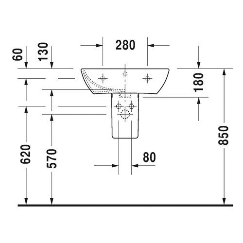 Immagine di Duravit ME BY STARCK lavabo 55 cm monoforo, con troppopieno, con bordo per rubinetteria, lato inferiore smaltato, colore bianco finitura opaco 2335553200