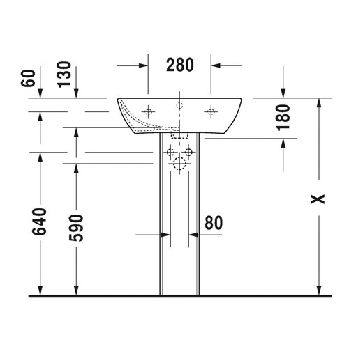 Immagine di Duravit ME BY STARCK lavabo 55 cm monoforo, con troppopieno, con bordo per rubinetteria, lato inferiore smaltato, colore bianco finitura opaco 2335553200