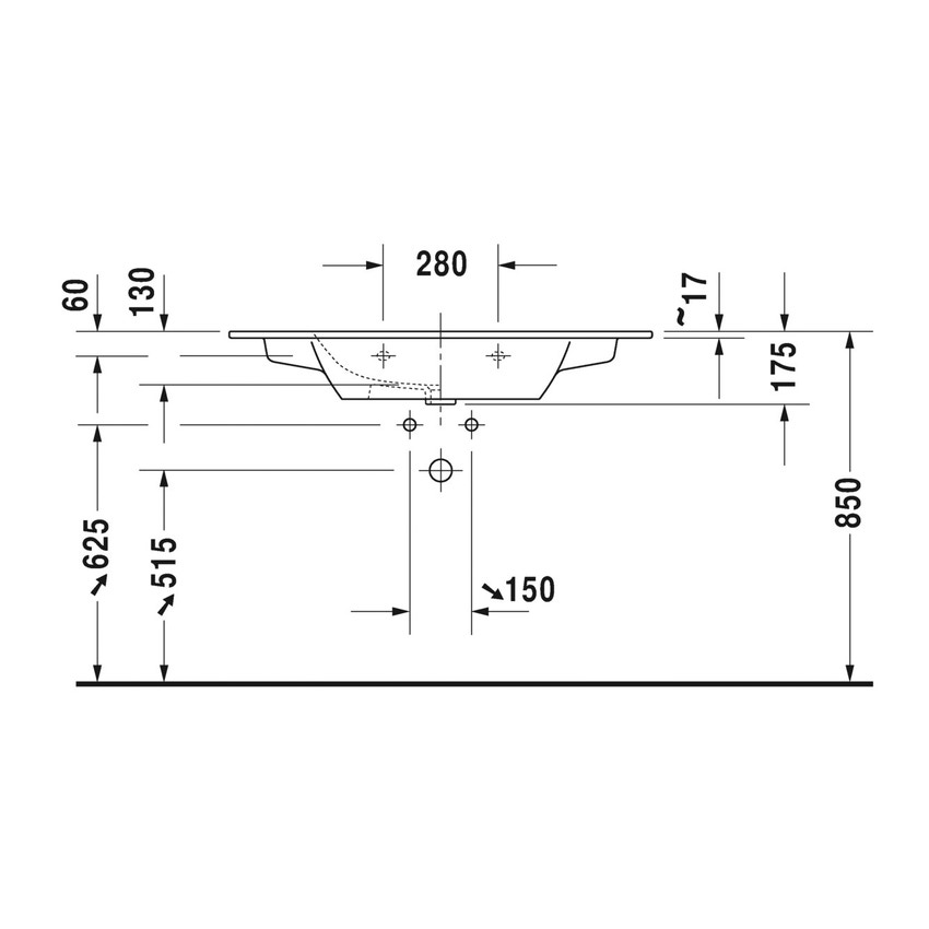 Immagine di Duravit ME BY STARCK lavabo consolle 103 cm senza foro per rubinetteria, con troppopieno, con bordo per rubinetteria, colore bianco 2336100060