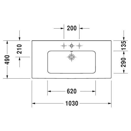 Immagine di Duravit ME BY STARCK lavabo consolle 103 cm monoforo, con troppopieno, con bordo per rubinetteria, WonderGliss, colore bianco 23361000001