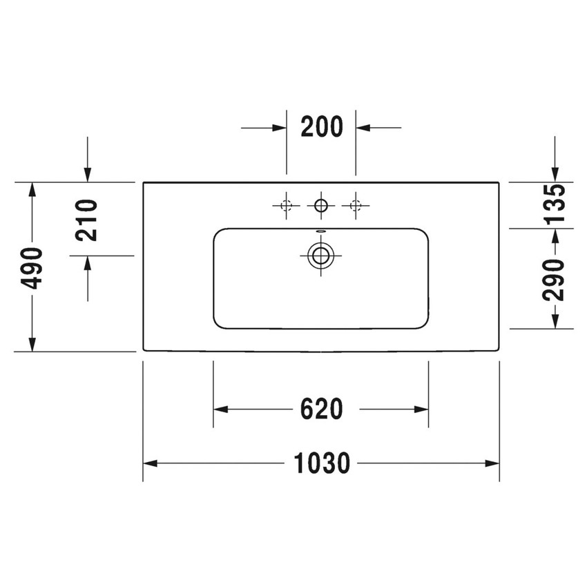 Immagine di Duravit ME BY STARCK lavabo consolle 103 cm monoforo, con troppopieno, con bordo per rubinetteria, WonderGliss, colore bianco 23361000001