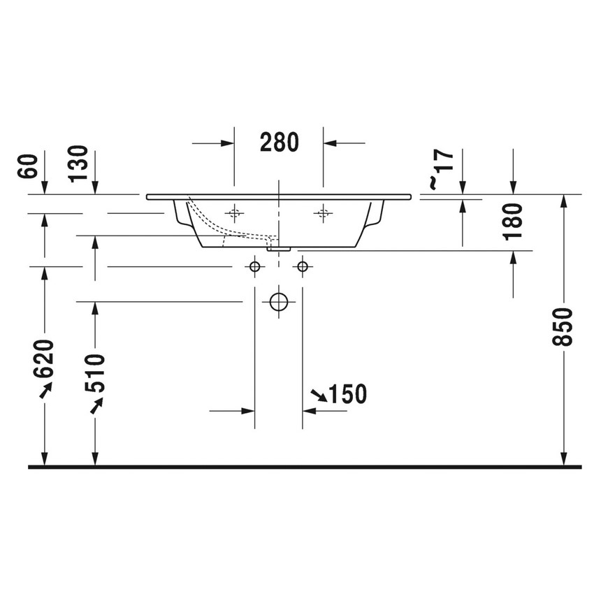 Immagine di Duravit ME BY STARCK lavabo consolle 83 cm senza foro per rubinetteria, con troppopieno, con bordo per rubinetteria, colore bianco 2336830060