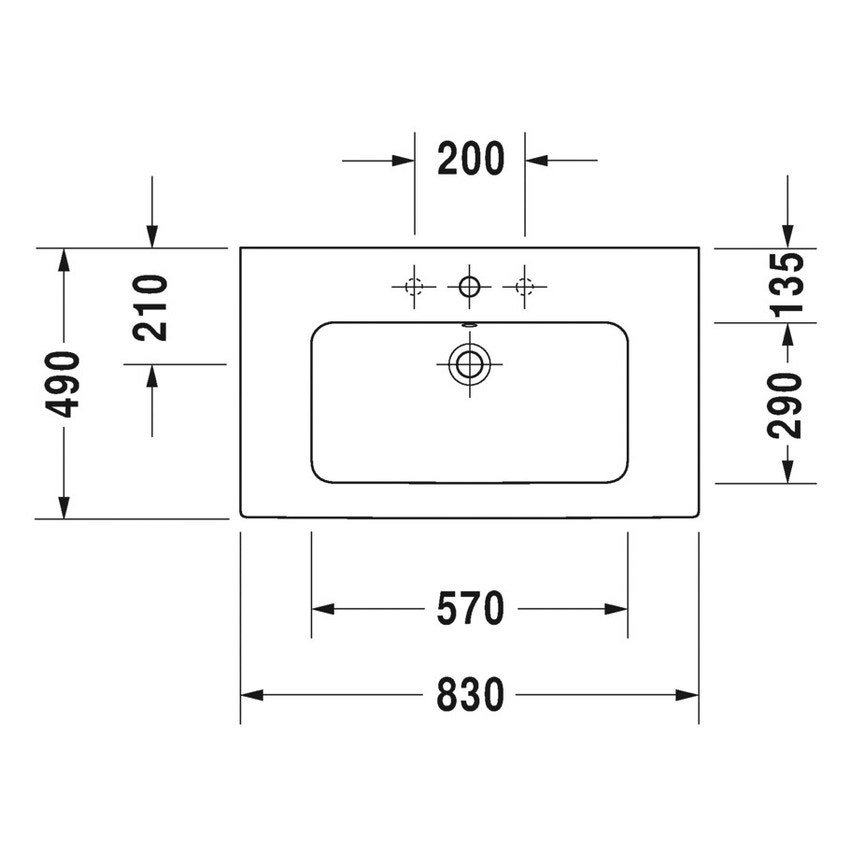 Immagine di Duravit ME BY STARCK lavabo consolle 83 cm senza foro per rubinetteria, con troppopieno, con bordo per rubinetteria, WonderGliss, colore bianco 23368300601