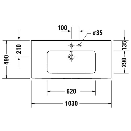 Immagine di Duravit ME BY STARCK lavabo consolle 103 cm con 2 fori per rubinetteria, con troppopieno, con bordo per rubinetteria, colore bianco 2336100058