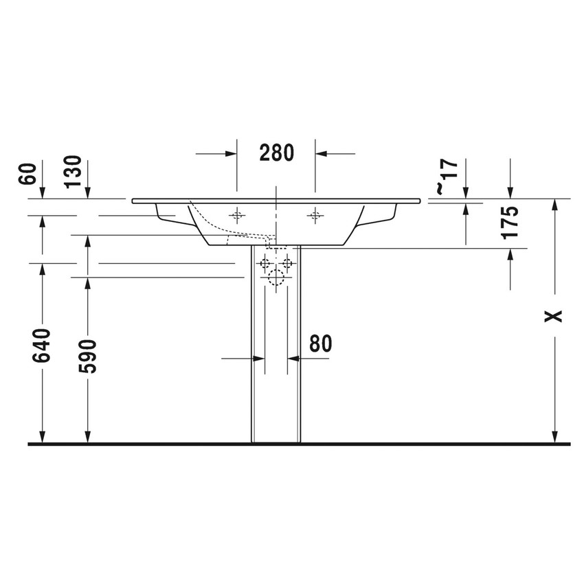 Immagine di Duravit ME BY STARCK lavabo consolle 103 cm con 2 fori per rubinetteria, con troppopieno, con bordo per rubinetteria, colore bianco 2336100058