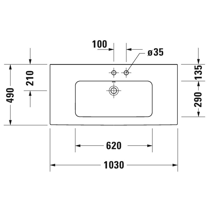 Immagine di Duravit ME BY STARCK lavabo consolle 103 cm con 2 fori per rubinetteria, con troppopieno, con bordo per rubinetteria, WonderGliss, colore bianco finitura opaco 23361032581