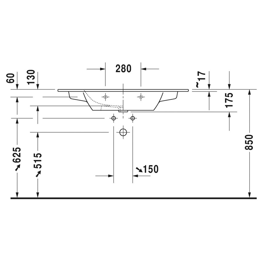 Immagine di Duravit ME BY STARCK lavabo consolle 103 cm con 2 fori per rubinetteria, con troppopieno, con bordo per rubinetteria, WonderGliss, colore bianco finitura opaco 23361032581
