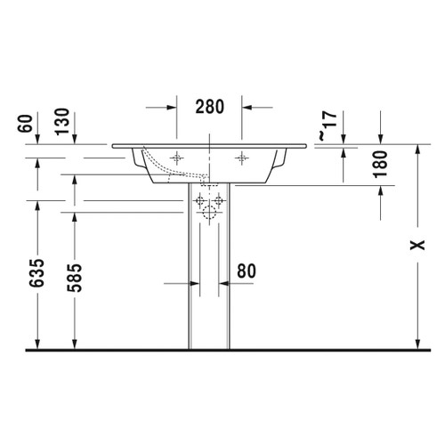 Immagine di Duravit ME BY STARCK lavabo consolle 83 cm con 2 fori per rubinetteria, con troppopieno, con bordo per rubinetteria, WonderGliss, colore bianco 23368300581