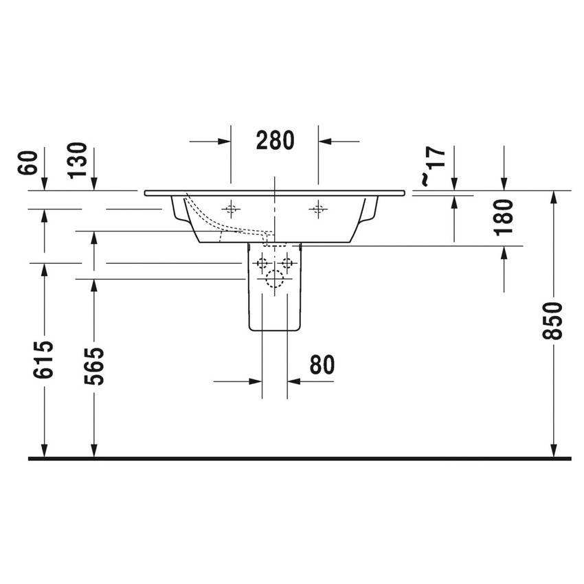 Immagine di Duravit ME BY STARCK lavabo consolle 83 cm con 2 fori per rubinetteria, con troppopieno, con bordo per rubinetteria, WonderGliss, colore bianco 23368300581