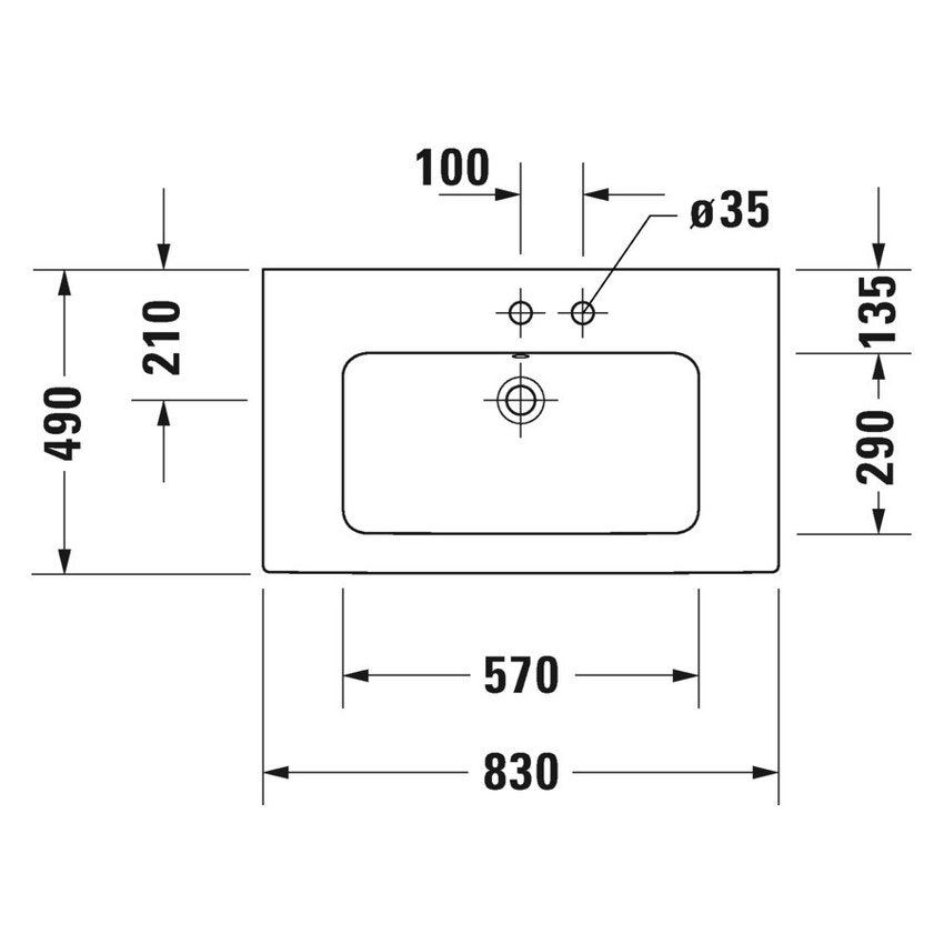 Immagine di Duravit ME BY STARCK lavabo consolle 83 cm con 2 fori per rubinetteria, con troppopieno, con bordo per rubinetteria, WonderGliss, colore bianco finitura opaco 23368332581
