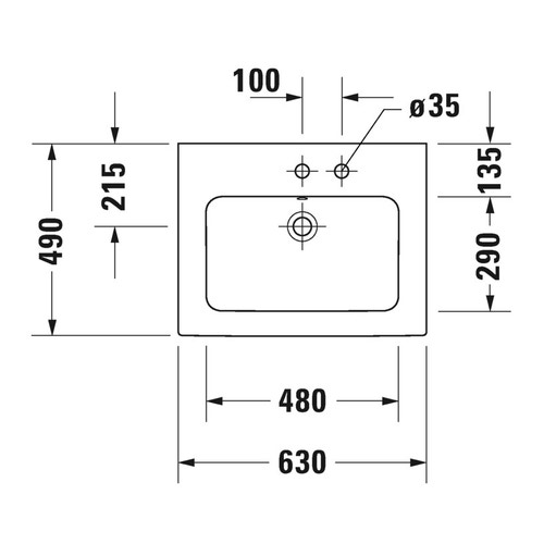 Immagine di Duravit ME BY STARCK lavabo consolle 63 cm con 2 fori per rubinetteria, con troppopieno, con bordo per rubinetteria, colore bianco 2336630058