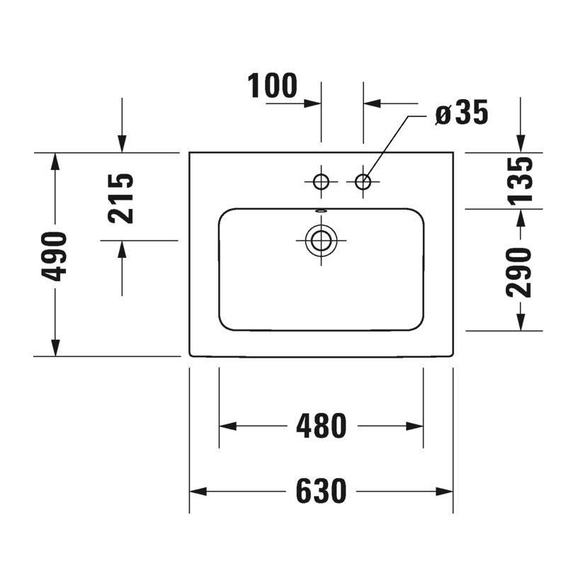 Immagine di Duravit ME BY STARCK lavabo consolle 63 cm con 2 fori per rubinetteria, con troppopieno, con bordo per rubinetteria, colore bianco 2336630058