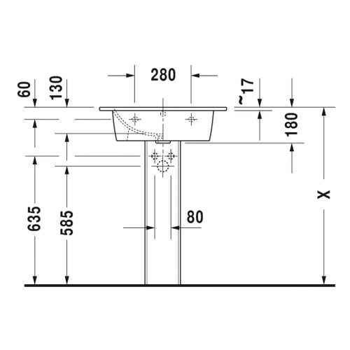Immagine di Duravit ME BY STARCK lavabo consolle 63 cm con 2 fori per rubinetteria, con troppopieno, con bordo per rubinetteria, WonderGliss, colore bianco 23366300581