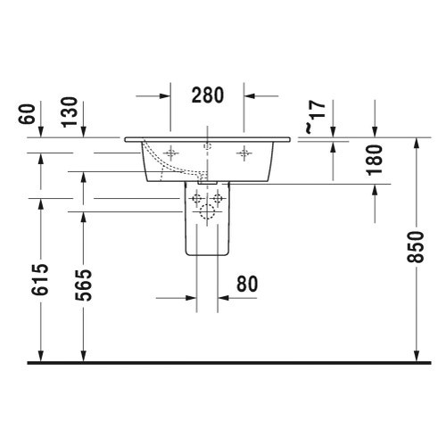 Immagine di Duravit ME BY STARCK lavabo consolle 63 cm con 2 fori per rubinetteria, con troppopieno, con bordo per rubinetteria, colore bianco finitura opaco 2336633258