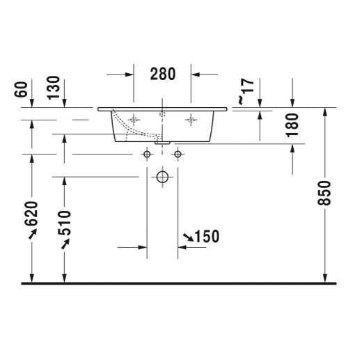 Immagine di Duravit ME BY STARCK lavabo consolle 63 cm con 2 fori per rubinetteria, con troppopieno, con bordo per rubinetteria, WonderGliss, colore bianco finitura opaco 23366332581
