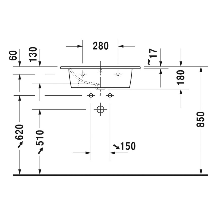 Immagine di Duravit ME BY STARCK lavabo consolle 63 cm con 2 fori per rubinetteria, con troppopieno, con bordo per rubinetteria, WonderGliss, colore bianco finitura opaco 23366332581