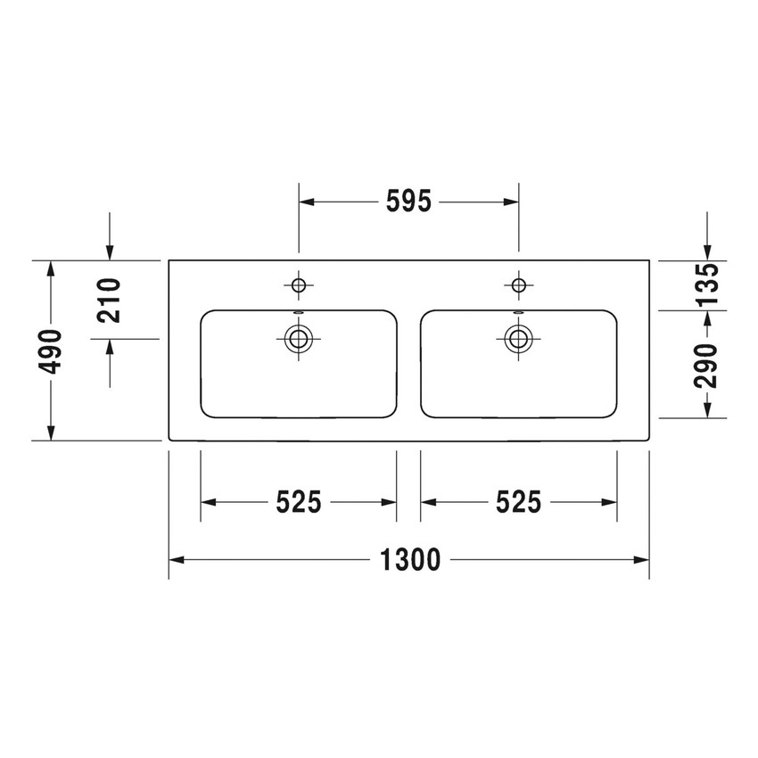 Immagine di Duravit ME BY STARCK lavabo consolle doppio 130 cm senza foro per rubinetteria, con troppopieno, con bordo per rubinetteria, colore bianco finitura opaco 2336133260