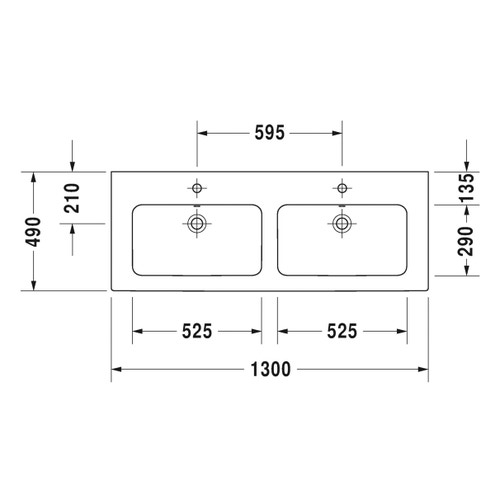 Immagine di Duravit ME BY STARCK lavabo consolle doppio 130 cm senza foro per rubinetteria, con troppopieno, con bordo per rubinetteria, WonderGliss, colore bianco finitura opaco 23361332601