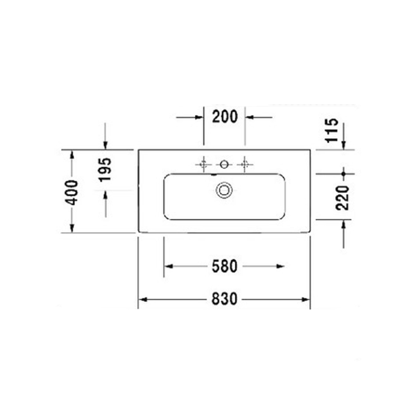 Immagine di Duravit ME BY STARCK lavabo consolle Compact 83 cm monoforo, con troppopieno, con bordo per rubinetteria, WonderGliss, colore bianco finitura opaco 23428332001