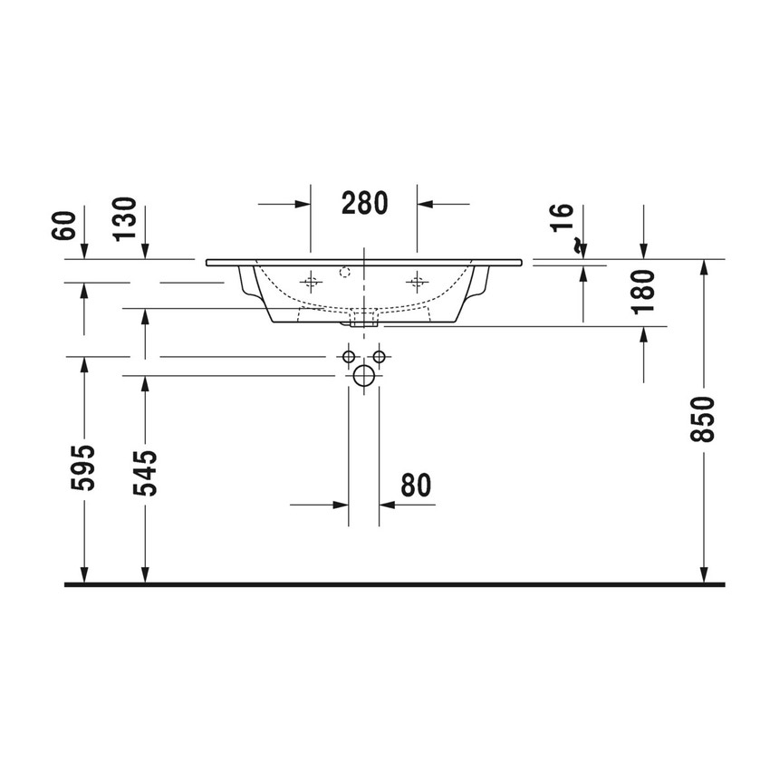 Immagine di Duravit ME BY STARCK lavabo consolle Compact 83 cm monoforo, con troppopieno, con bordo per rubinetteria, WonderGliss, colore bianco finitura opaco 23428332001