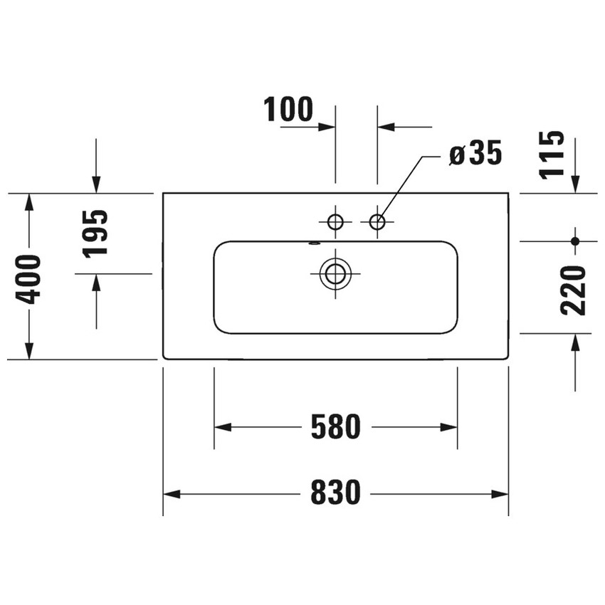 Immagine di Duravit ME BY STARCK lavabo consolle Compact 83 cm con 2 fori per rubinetteria, con troppopieno, con bordo per rubinetteria, colore bianco 2342830058