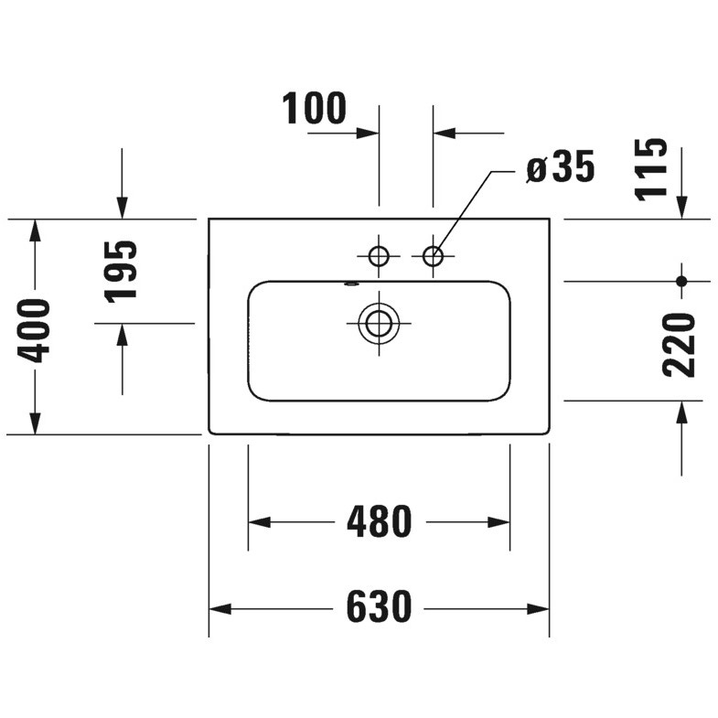 Immagine di Duravit ME BY STARCK lavabo consolle Compact 63 cm con 2 fori per rubinetteria, con troppopieno, con bordo per rubinetteria, colore bianco finitura opaco 2342633258