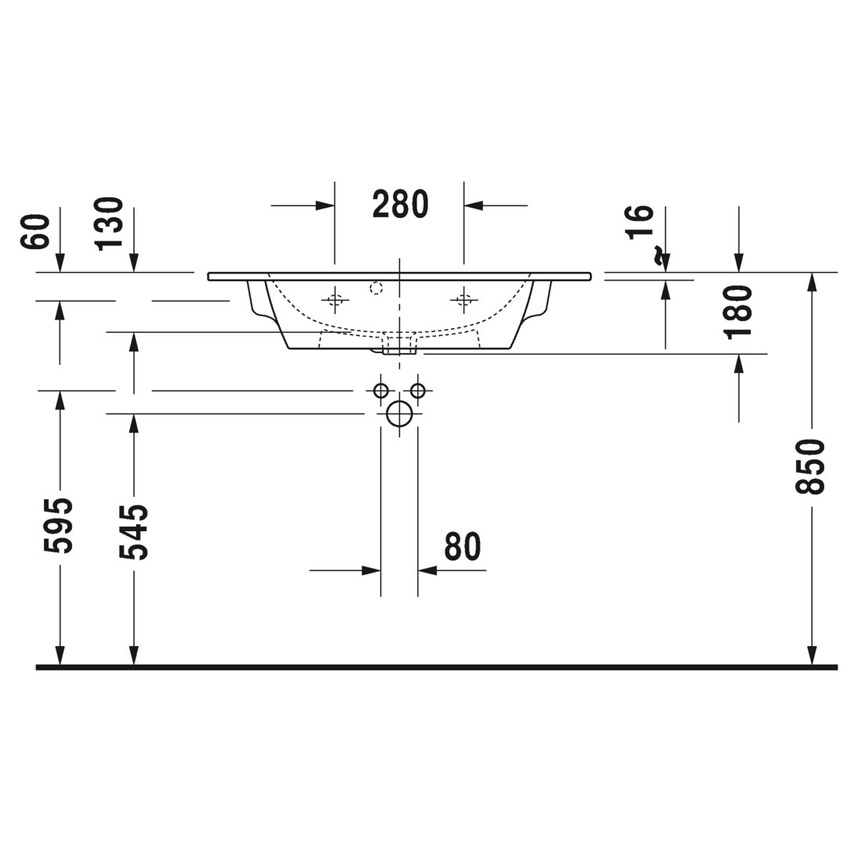 Immagine di Duravit ME BY STARCK lavabo consolle Compact 63 cm con 2 fori per rubinetteria, con troppopieno, con bordo per rubinetteria, WonderGliss, colore bianco finitura opaco 23426332581