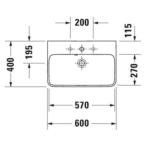 Immagine di Duravit ME BY STARCK lavabo Compact 60 cm monoforo, con troppopieno, con bordo per rubinetteria, WonderGliss, colore bianco 23436000001
