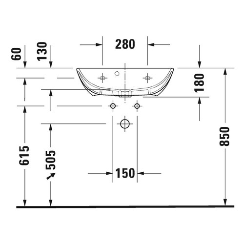Immagine di Duravit ME BY STARCK lavabo Compact 60 cm monoforo, con troppopieno, con bordo per rubinetteria, colore bianco finitura opaco 2343603200
