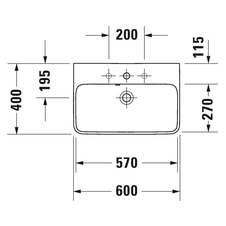 Immagine di Duravit ME BY STARCK lavabo Compact 60 cm monoforo, con troppopieno, con bordo per rubinetteria, WonderGliss, colore bianco finitura opaco 23436032001