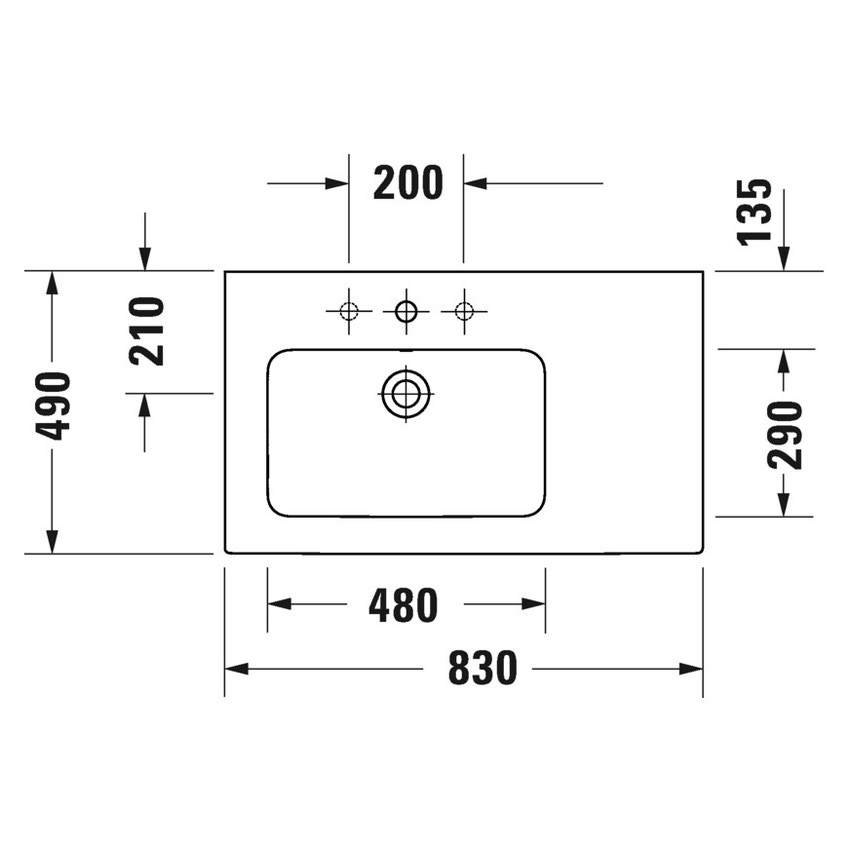 Immagine di Duravit ME BY STARCK lavabo consolle asimmetrico 83 cm monoforo, con troppopieno, con bordo per rubinetteria, bacino a sinistra, WonderGliss, colore bianco 23458300001