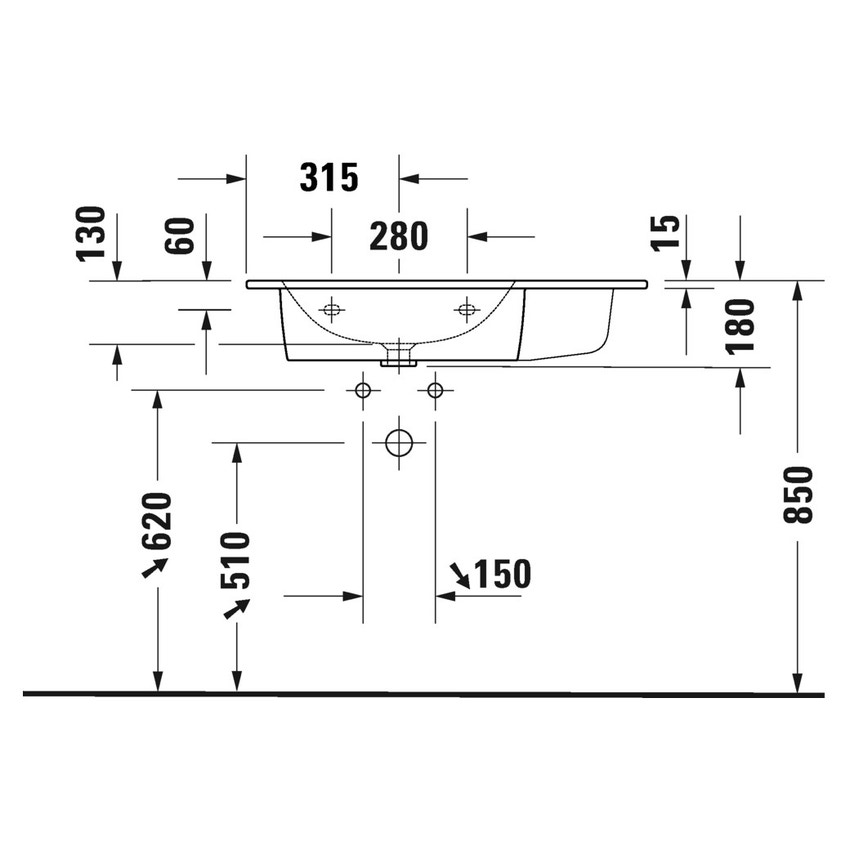 Immagine di Duravit ME BY STARCK lavabo consolle asimmetrico 83 cm con 2 fori per rubinetteria, con troppopieno, con bordo per rubinetteria, bacino a sinistra, colore bianco 2345830058