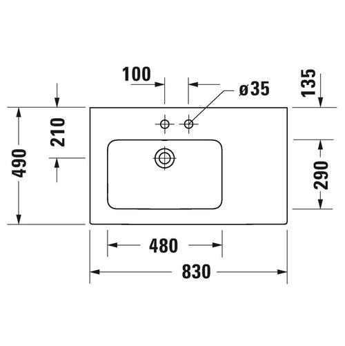 Immagine di Duravit ME BY STARCK lavabo consolle asimmetrico 83 cm con 2 fori per rubinetteria, con troppopieno, con bordo per rubinetteria, bacino a sinistra, WonderGliss, colore bianco 23458300581