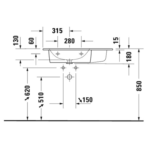 Immagine di Duravit ME BY STARCK lavabo consolle asimmetrico 83 cm senza foro per rubinetteria, con troppopieno, con bordo per rubinetteria, bacino a sinistra, colore bianco finitura opaco 2345833260