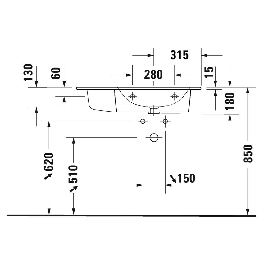 Immagine di Duravit ME BY STARCK lavabo consolle asimmetrico 83 cm monoforo, con troppopieno, con bordo per rubinetteria, bacino a destra, colore bianco finitura opaco 2346833200