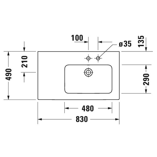 Immagine di Duravit ME BY STARCK lavabo consolle asimmetrico 83 cm con 2 fori per rubinetteria, con troppopieno, con bordo per rubinetteria, bacino a destra, colore bianco 2346830058