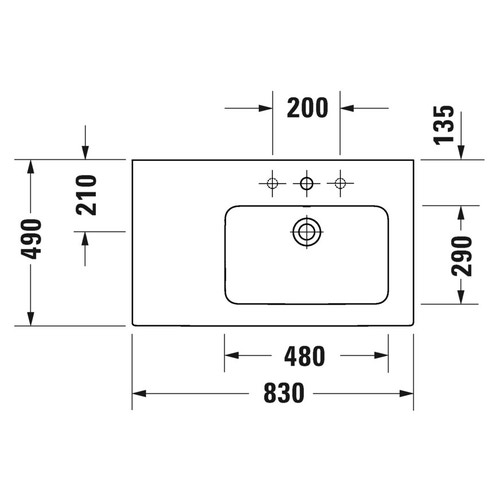 Immagine di Duravit ME BY STARCK lavabo consolle asimmetrico 83 cm senza foro per rubinetteria, con troppopieno, con bordo per rubinetteria, bacino a destra, colore bianco 2346830060