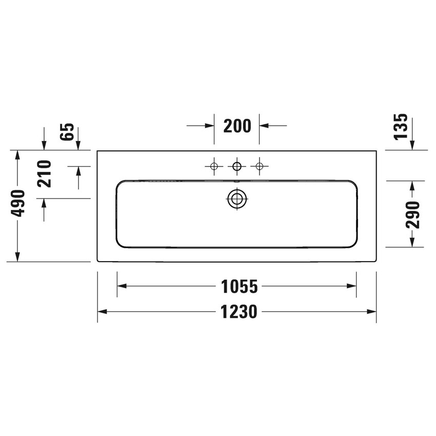 Immagine di Duravit ME BY STARCK lavabo consolle 123 cm monoforo, con troppopieno, con bordo per rubinetteria, WonderGliss, colore bianco finitura opaco 23611232001