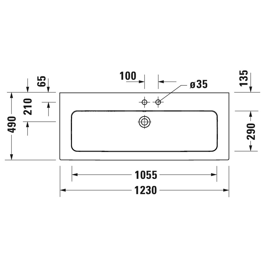 Immagine di Duravit ME BY STARCK lavabo consolle 123 cm con 2 fori per rubinetteria, con troppopieno, con bordo per rubinetteria, WonderGliss, colore bianco finitura opaco 23611232581