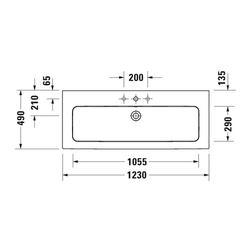 Immagine di Duravit ME BY STARCK lavabo consolle 123 cm senza foro per rubinetteria, con troppopieno, con bordo per rubinetteria, colore bianco finitura opaco 2361123260