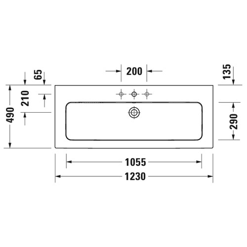 Immagine di Duravit ME BY STARCK lavabo consolle 123 cm senza foro per rubinetteria, con troppopieno, con bordo per rubinetteria, WonderGliss, colore bianco finitura opaco 23611232601