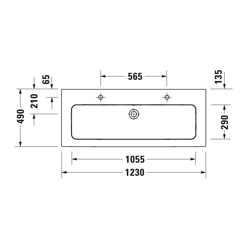 Immagine di Duravit ME BY STARCK lavabo consolle 123 cm con 2 fori distanziati per 2 rubinetterie monocomando, con troppopieno, con bordo per rubinetteria, WonderGliss, colore bianco 23611200241