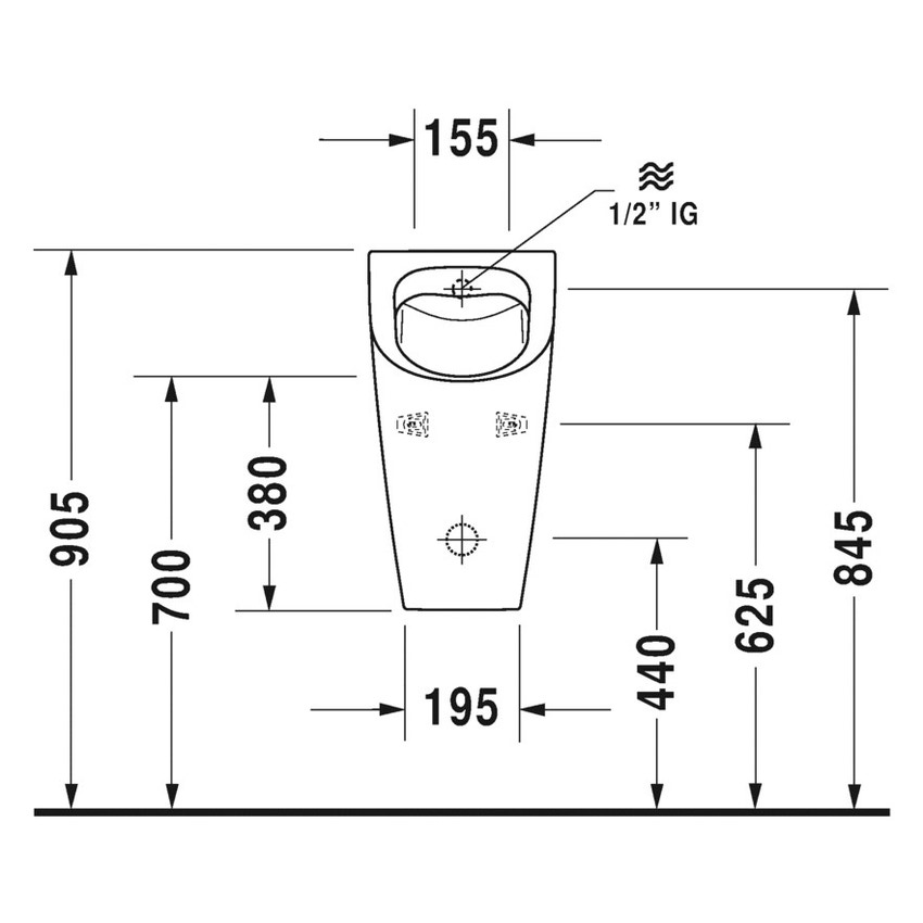 Immagine di Duravit ME BY STARCK orinatoio Rimless® senza brida, con entrata posteriore nascosta, ad aspirazione, scarico orizzontale, senza mosca, colore bianco 2809300000