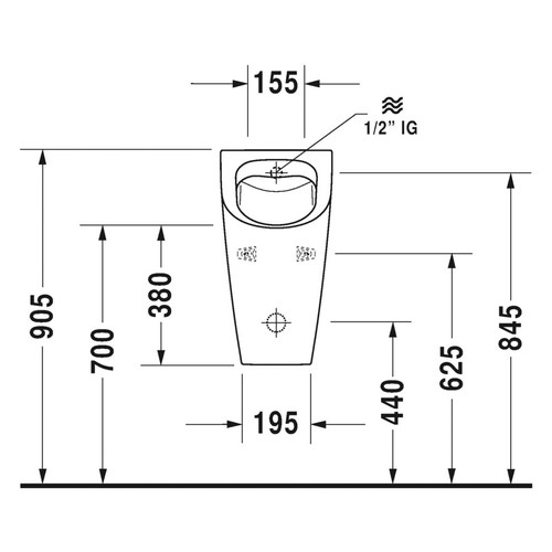 Immagine di Duravit ME BY STARCK orinatoio Rimless® senza brida, con entrata posteriore nascosta, ad aspirazione, scarico orizzontale, con mosca, colore bianco 2809300007