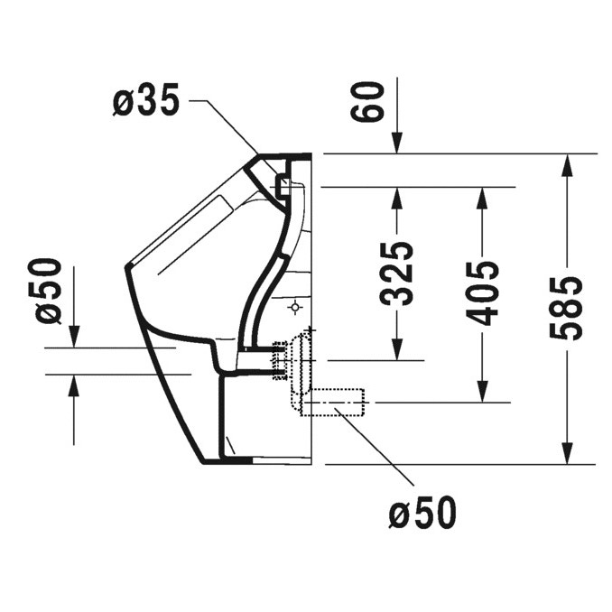 Immagine di Duravit ME BY STARCK orinatoio Rimless® senza brida, con entrata posteriore nascosta, ad aspirazione, scarico orizzontale, senza mosca, HygieneGlaze, colore bianco 2809302000