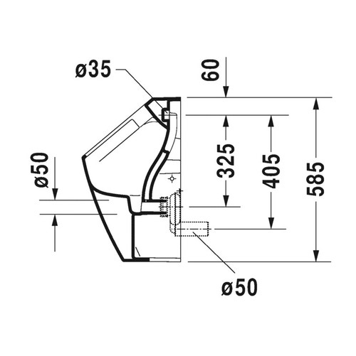 Immagine di Duravit ME BY STARCK orinatoio Rimless® senza brida, con entrata posteriore nascosta, ad aspirazione, scarico orizzontale, con mosca, WonderGliss, colore bianco 28093000071