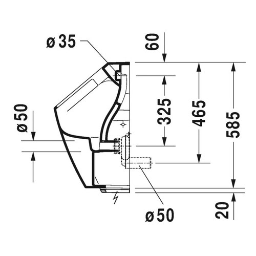 Immagine di Duravit ME BY STARCK orinatoio Rimless® modello elettronico a batteria, senza brida, entrata posteriore nascosta, ad aspirazione e con scarico orizzontale, senza mosca, HygieneGlaze, colore bianco 2809312000